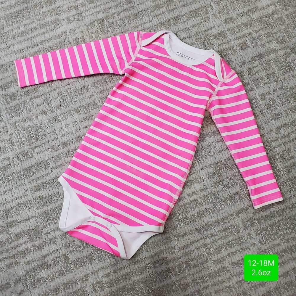 Cover pink white stripe long sleeve one piece swimsuit rash guard 12-18 months